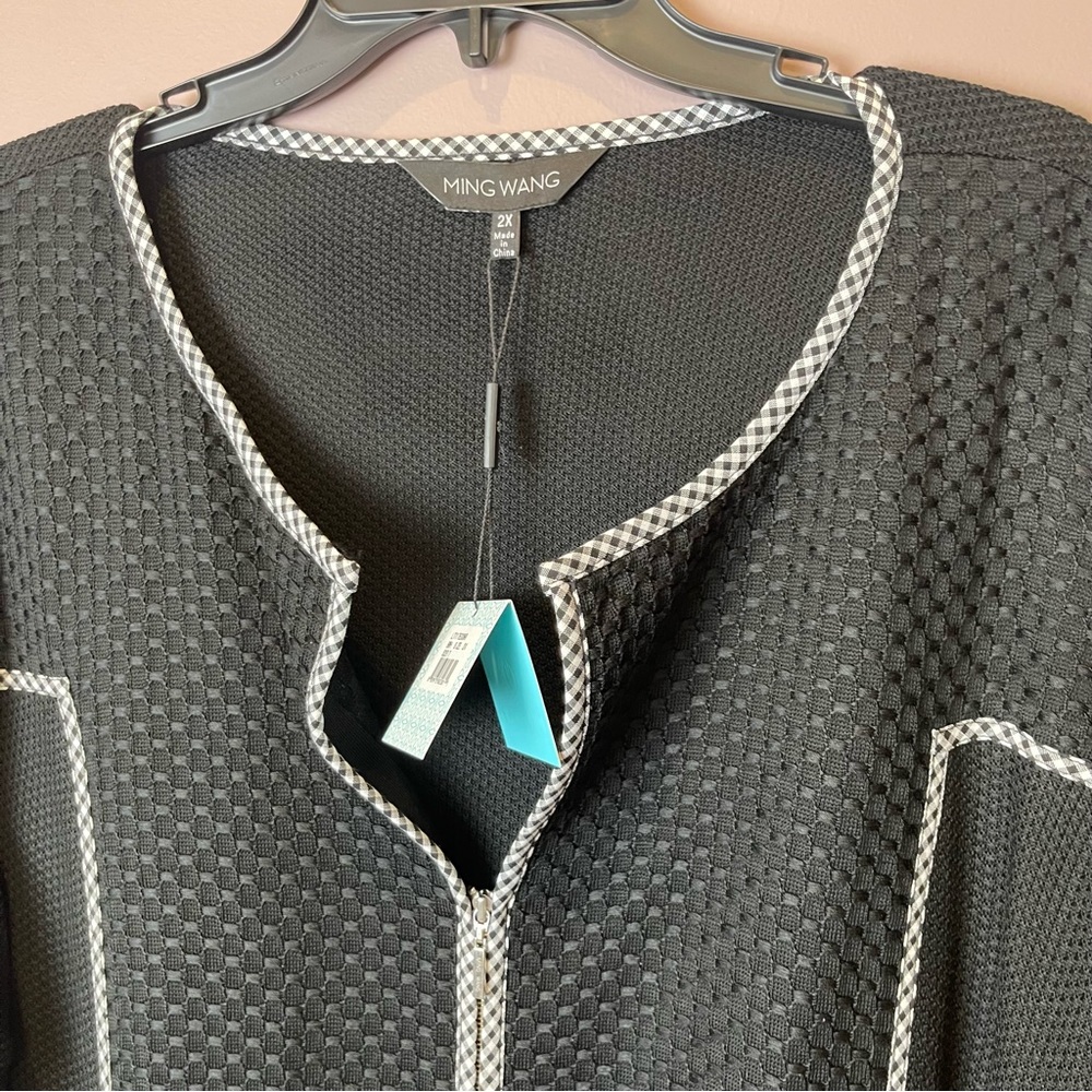 NWT Ming Wang Black Zip Up Textured Gingham Dress 2X - Picture 4 of 13